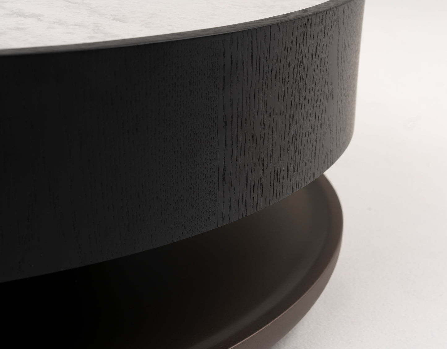 Modrest Miranda Modern Ceramic Black Oak Round Coffee Table