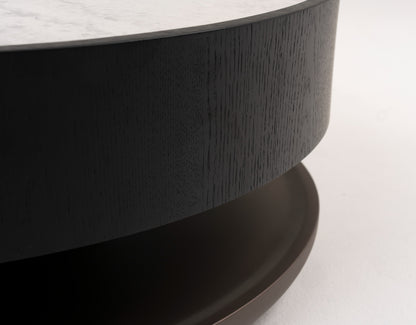 Modrest Miranda Modern Ceramic Black Oak Round Coffee Table