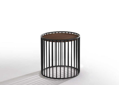 Modrest Bronson Modern Walnut and Black Round Tea Table