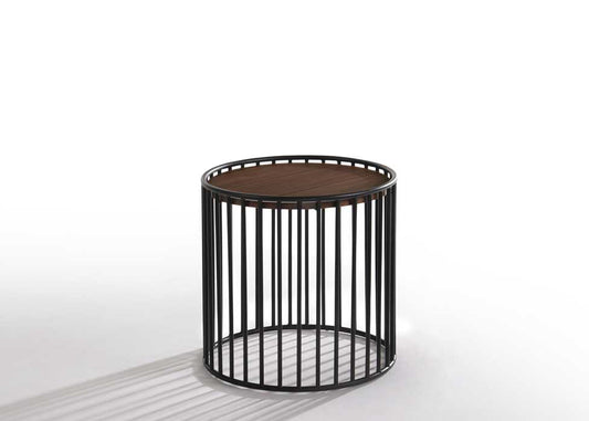 Modrest Bronson Modern Walnut and Black Round Tea Table
