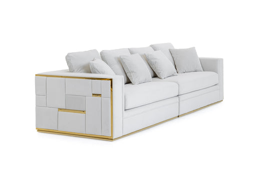 Divani Casa Mobray Glam Light Grey Velvet Gold Sofa