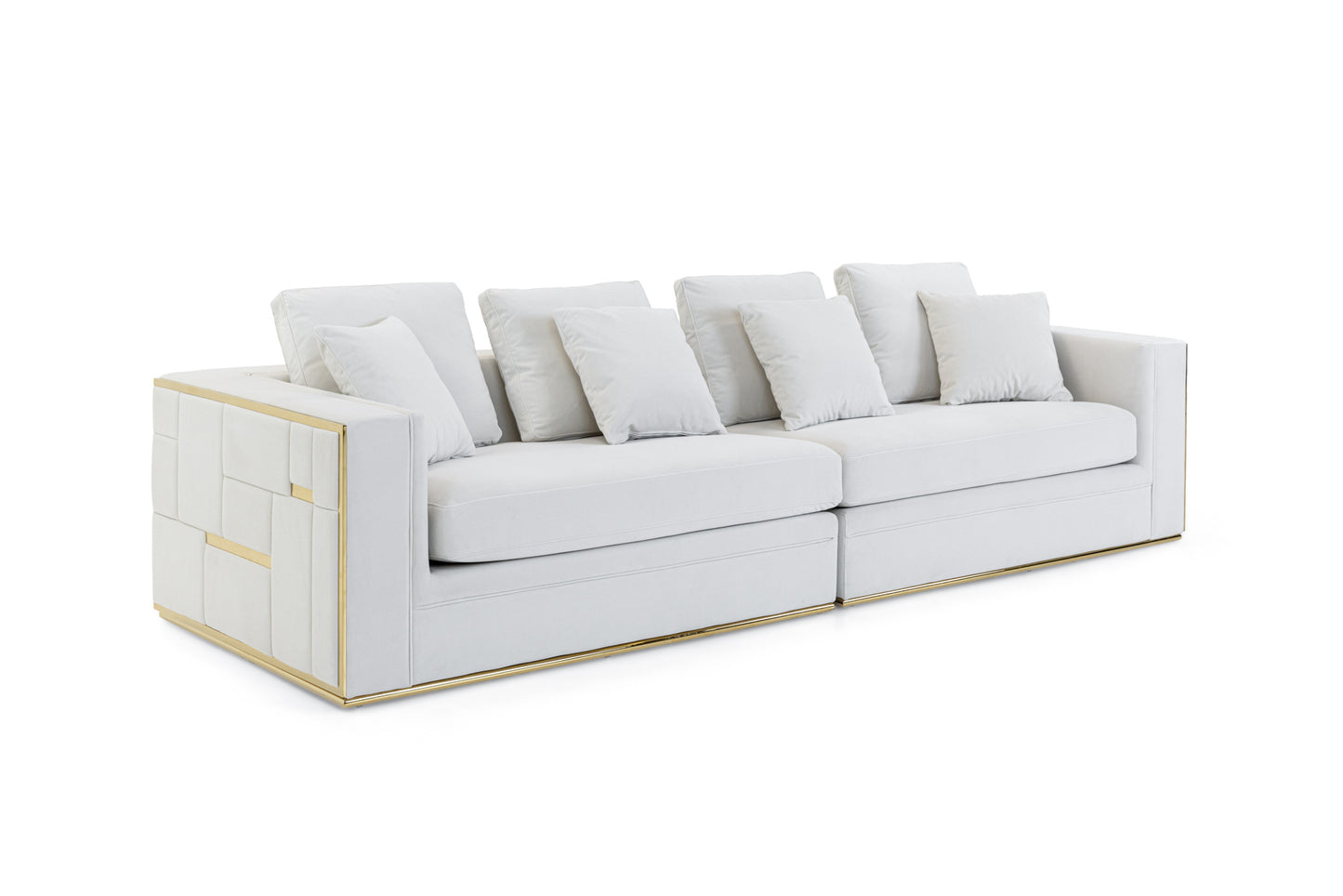 Divani Casa Mobray Glam Light Grey Velvet Gold Sofa