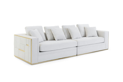 Divani Casa Mobray Glam Light Grey Velvet Gold Sofa