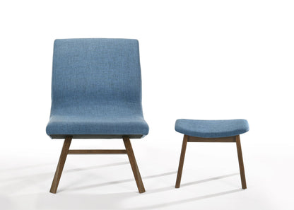 Modrest Whitney Modern Blue and Walnut Accent Chair and Ottoman