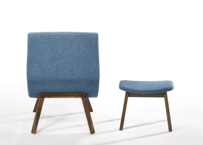 Modrest Whitney Modern Blue and Walnut Accent Chair and Ottoman