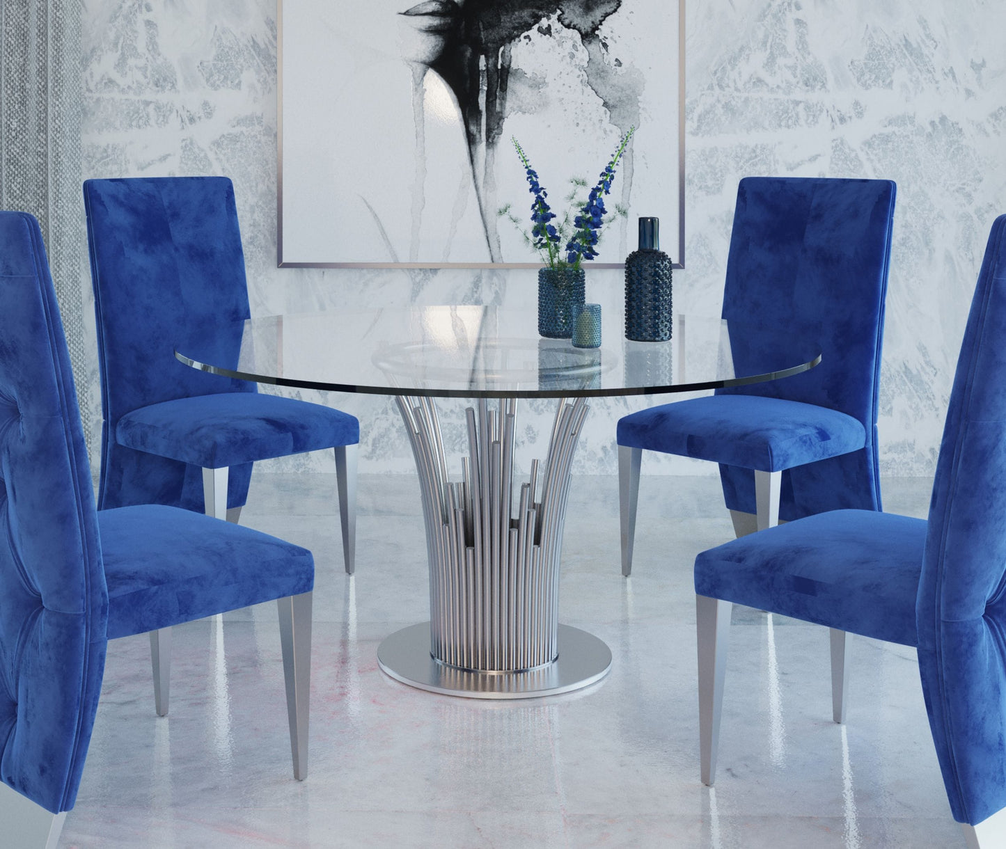 Modrest Paxton Modern Round Glass and Stainless Steel Dining Table