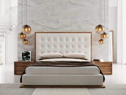 Modrest Amberlie White Vegan Leather and Walnut Bed