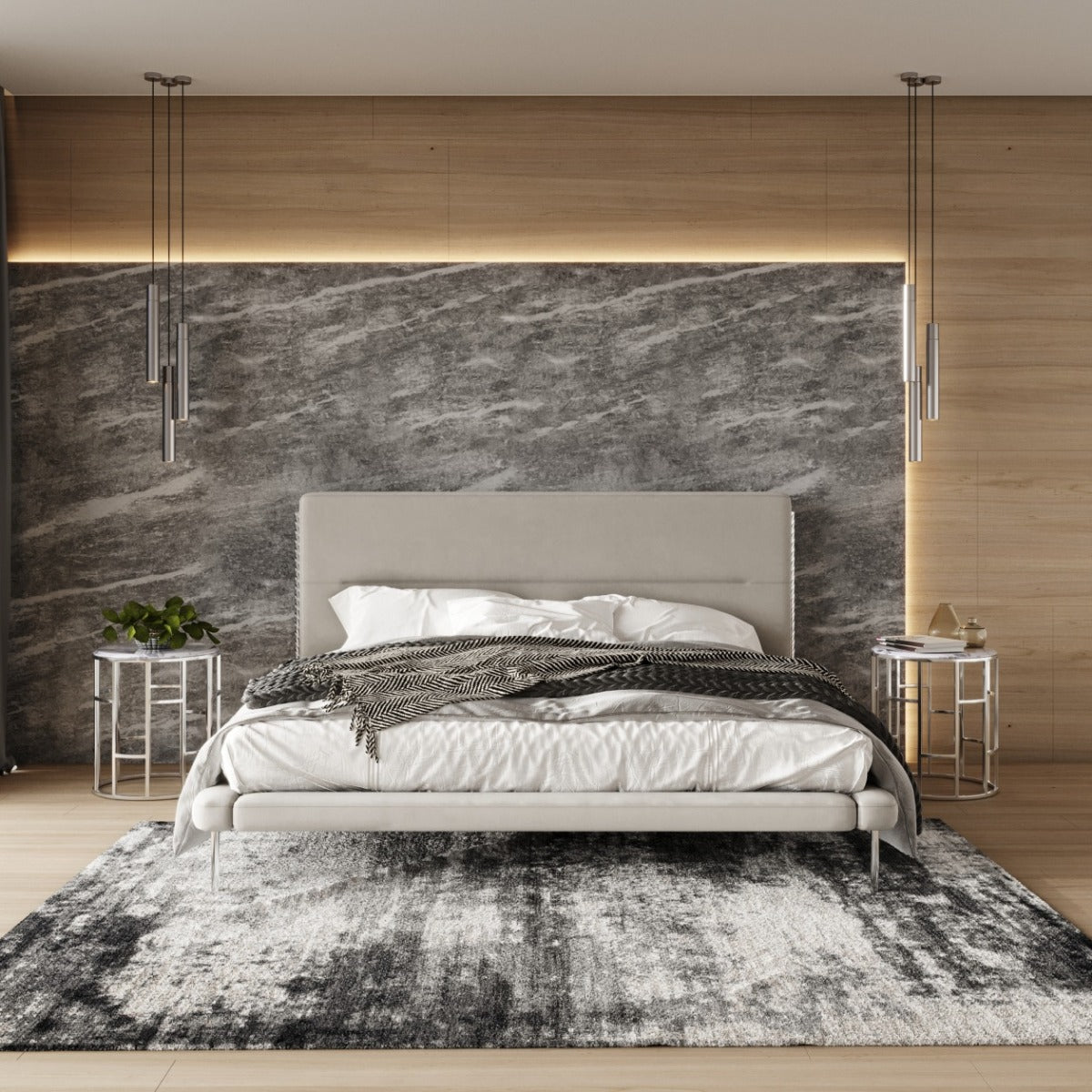 Modrest Bergeron Contemporary Cream Woven Fabric Bed