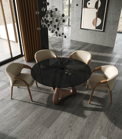 Modrest Christy Mid-Century Modern Grey Glass Walnut Round Dining Table