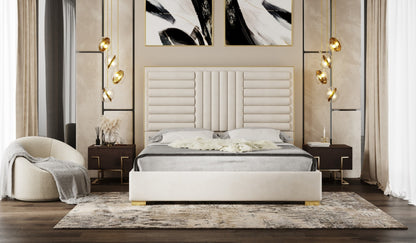 Modrest Daystar Modern Beige Velvet and Gold Bed