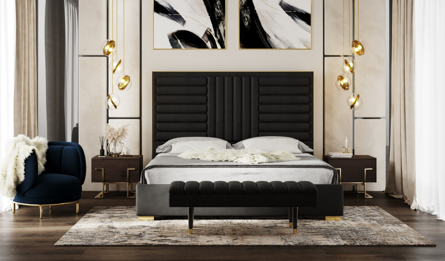 Modrest Daystar Modern Dark Brown Velvet and Gold Bed