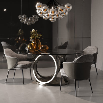 Modrest Enid Modern Smoked Glass and Black Stainless Steel Round Dining Table