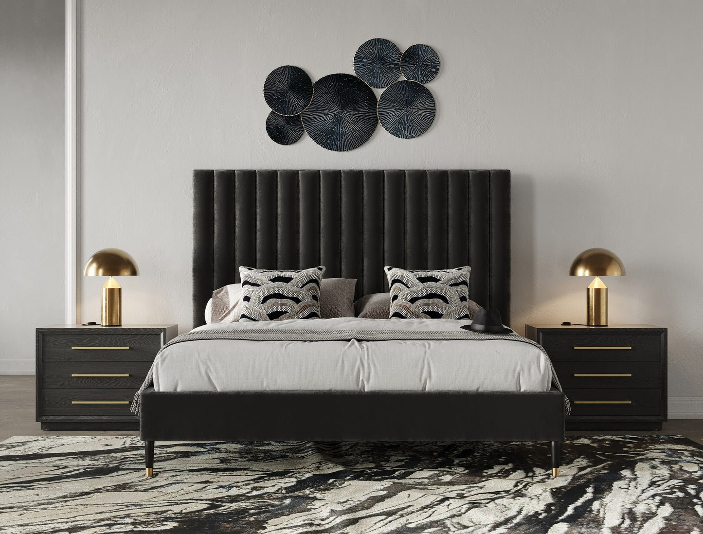 Modrest Hemlock Modern Dark Grey Velvet Bed