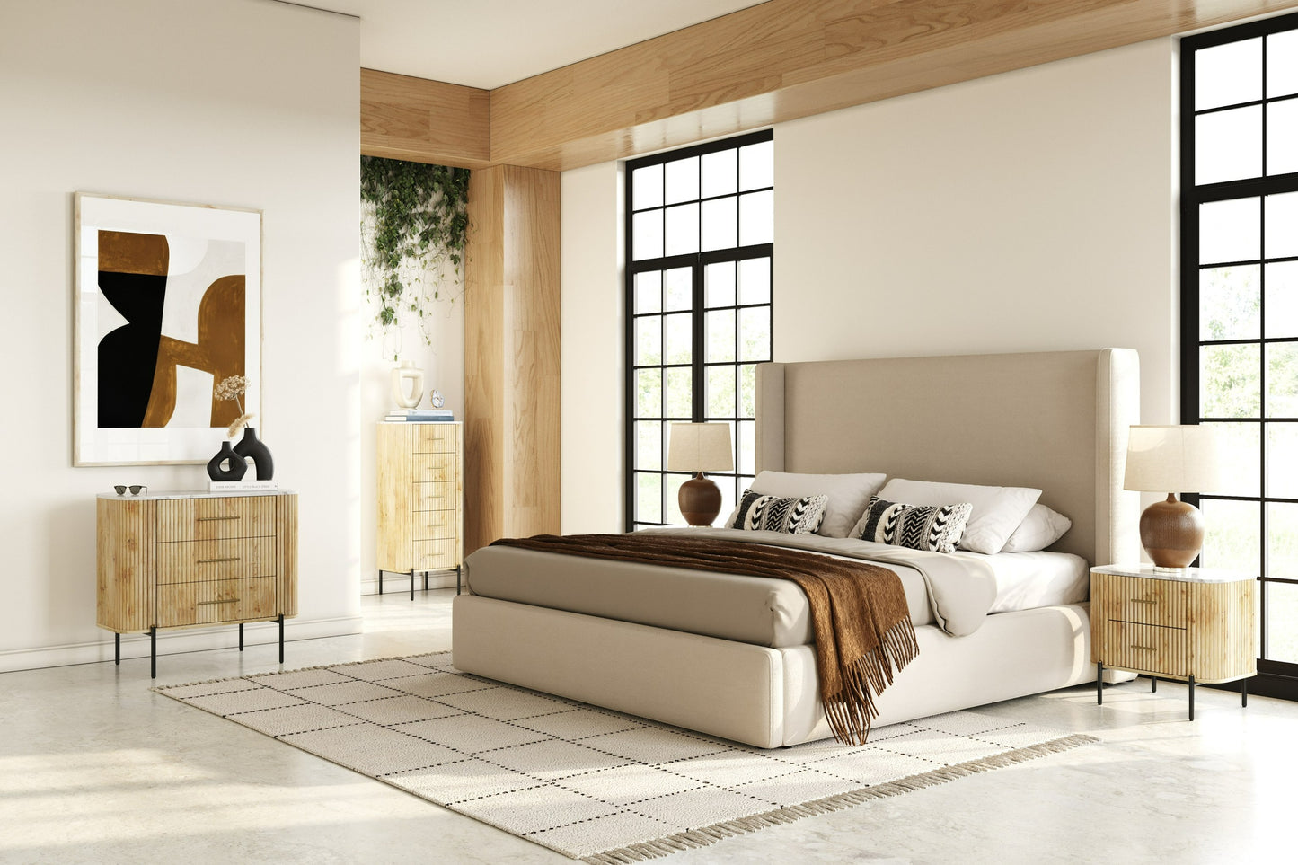 Modrest Cambridge White Marble and Mango 5 Drawer Chest