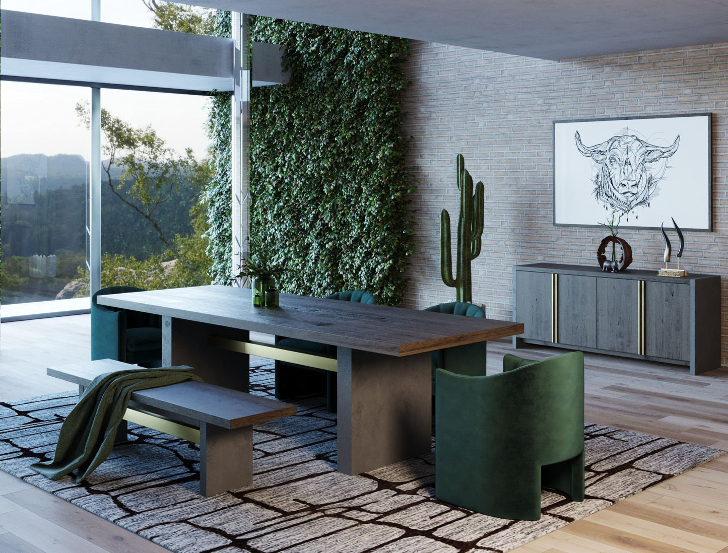 Modrest June Modern Dark Grey and Walnut Buffet