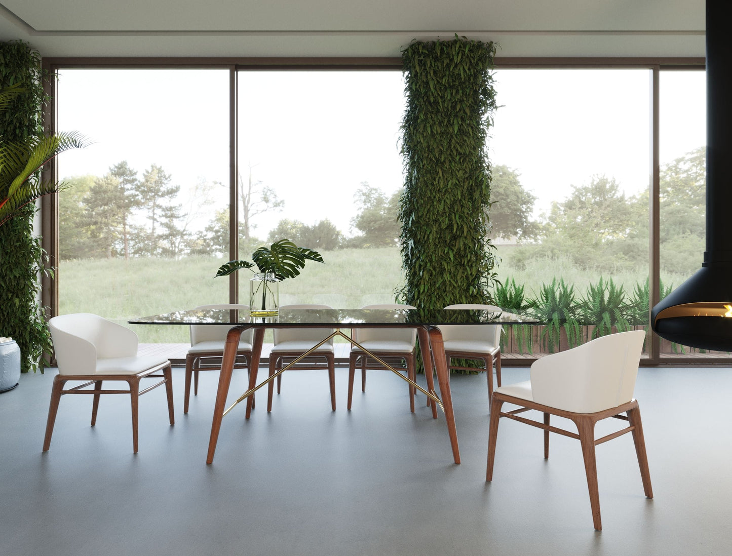 Modrest Kipling Modern Smoked Glass and Walnut Large Dining Table