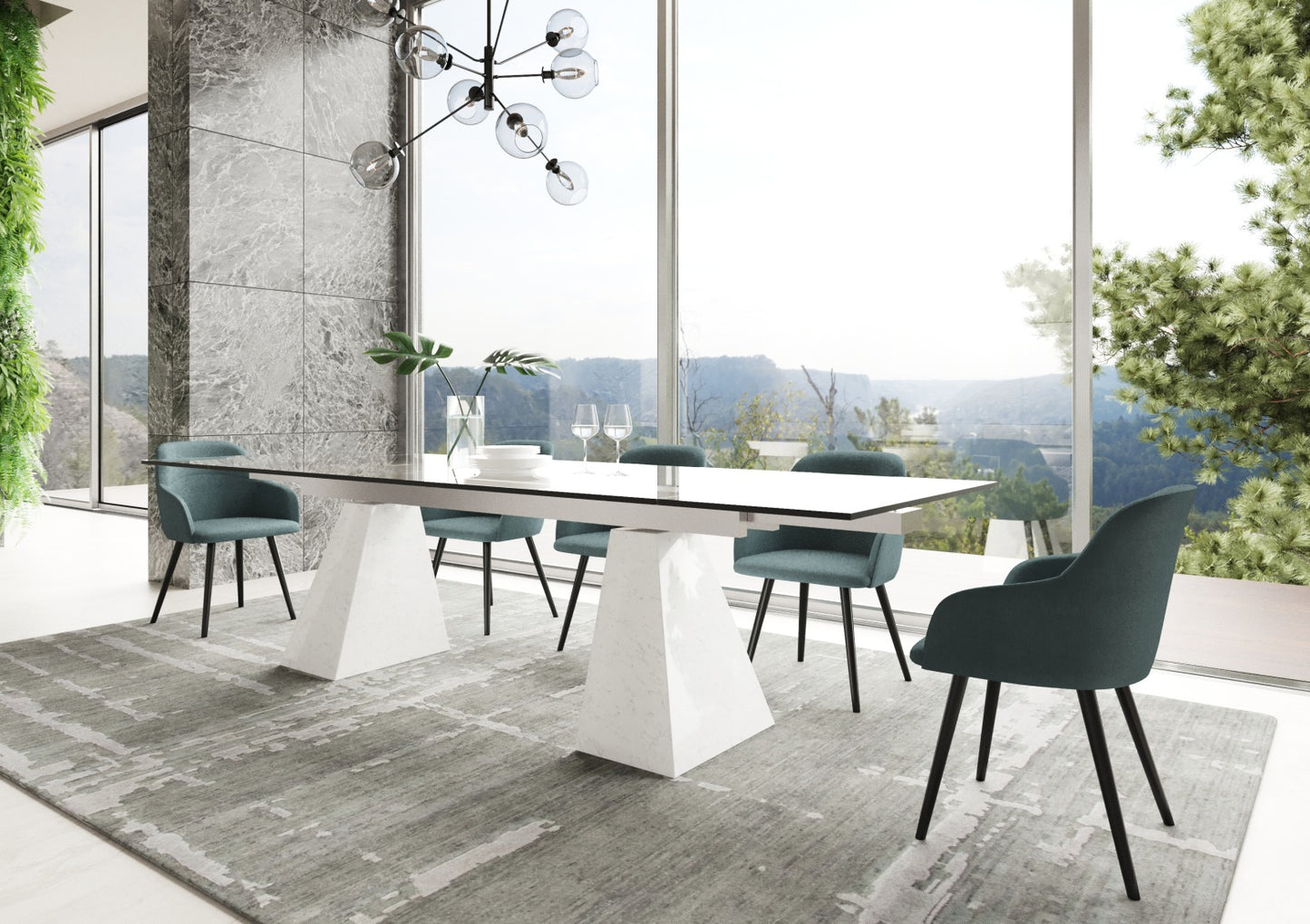 Modrest Latrobe Modern Extendable Quartz Stone and Glass Dining Table