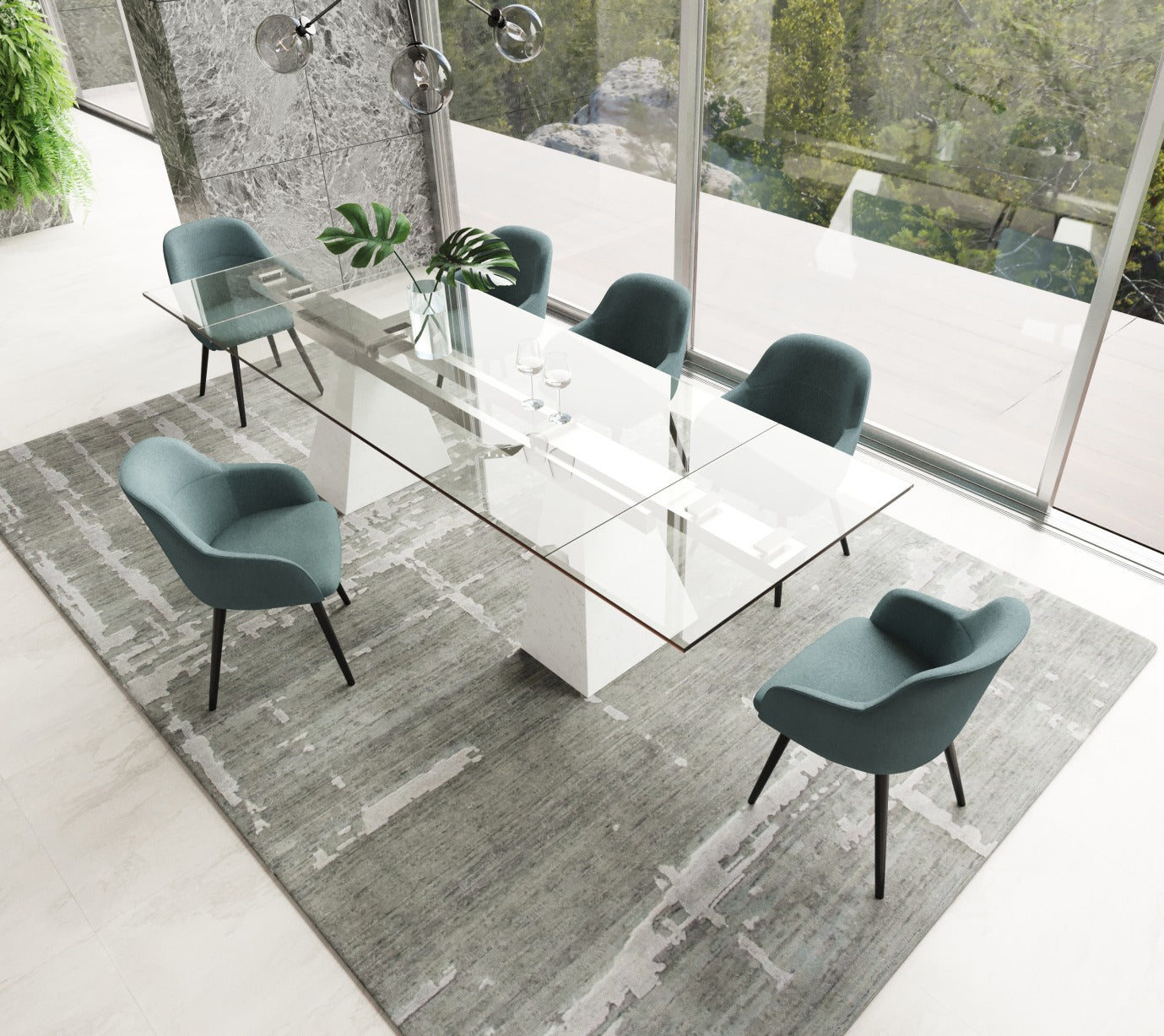Modrest Latrobe Modern Extendable Quartz Stone and Glass Dining Table