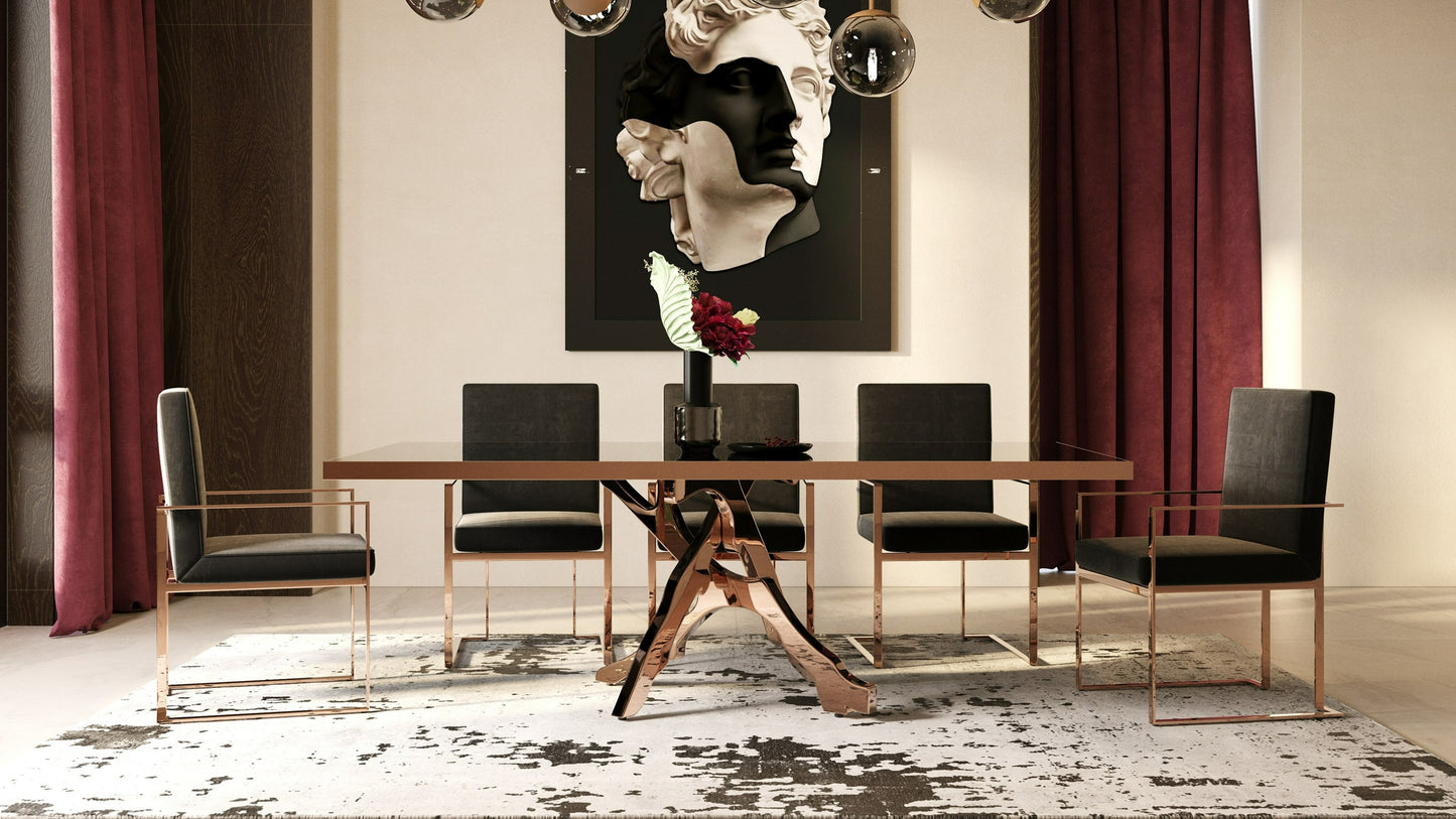 Modrest Trea Modern Black Velvet and Rosegold Dining Chair