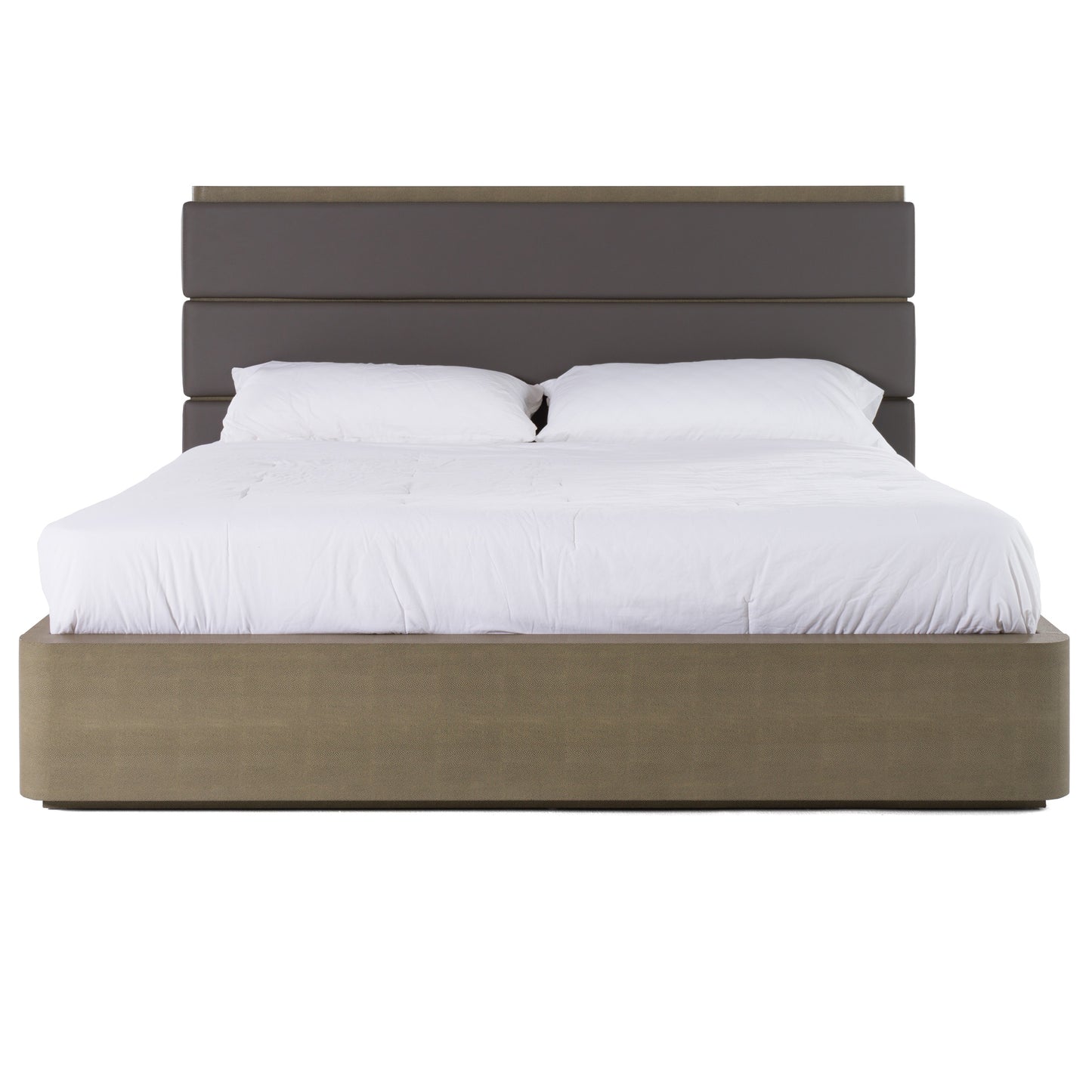 East King Modrest Lois Modern Grey Leather and Beige Shagreen Bed