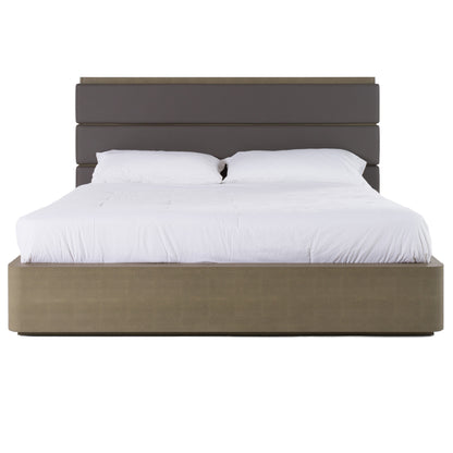 East King Modrest Lois Modern Grey Leather and Beige Shagreen Bed