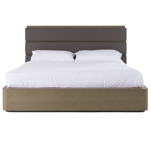 East King Modrest Lois Modern Grey Leather and Beige Shagreen Bed