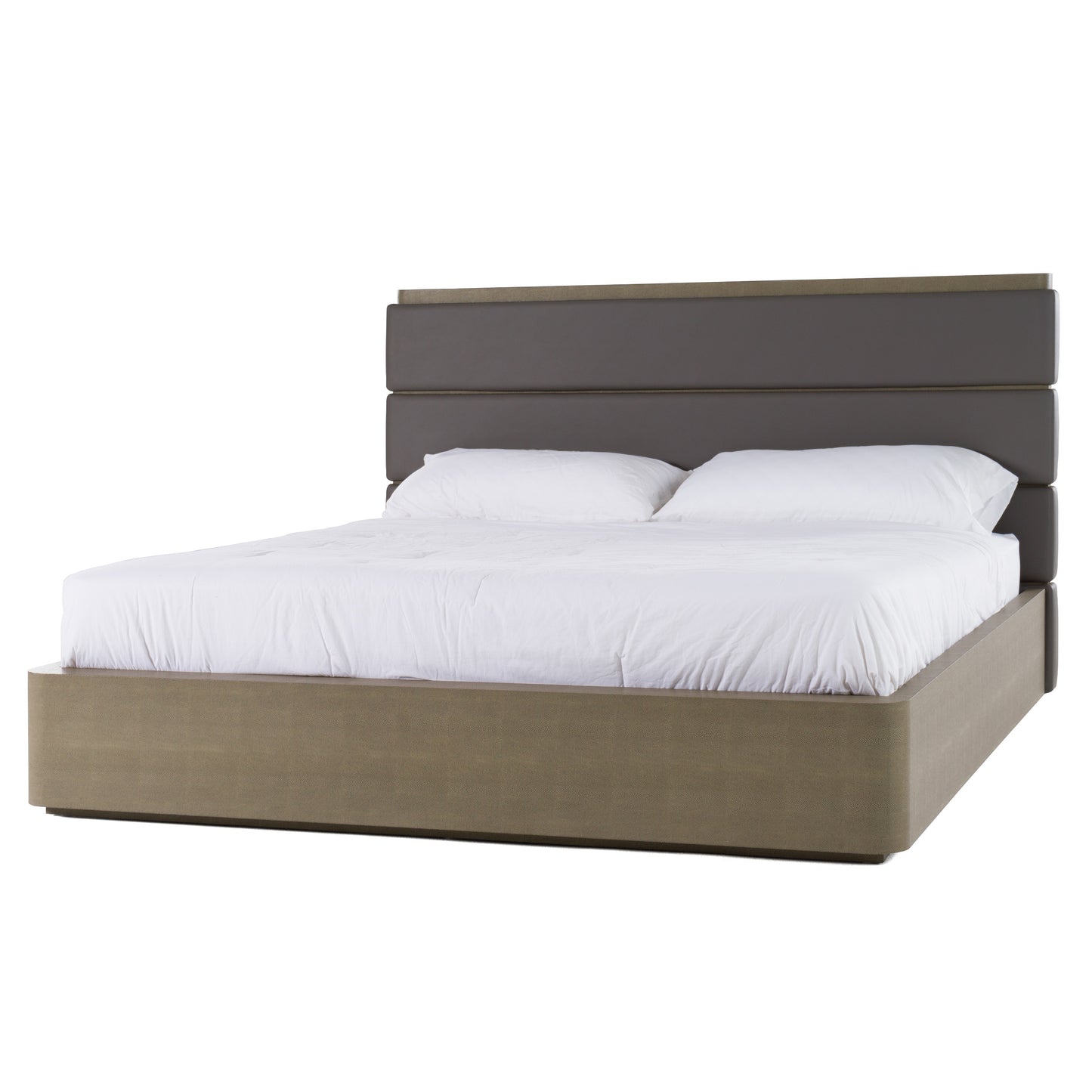 East King Modrest Lois Modern Grey Leather and Beige Shagreen Bed