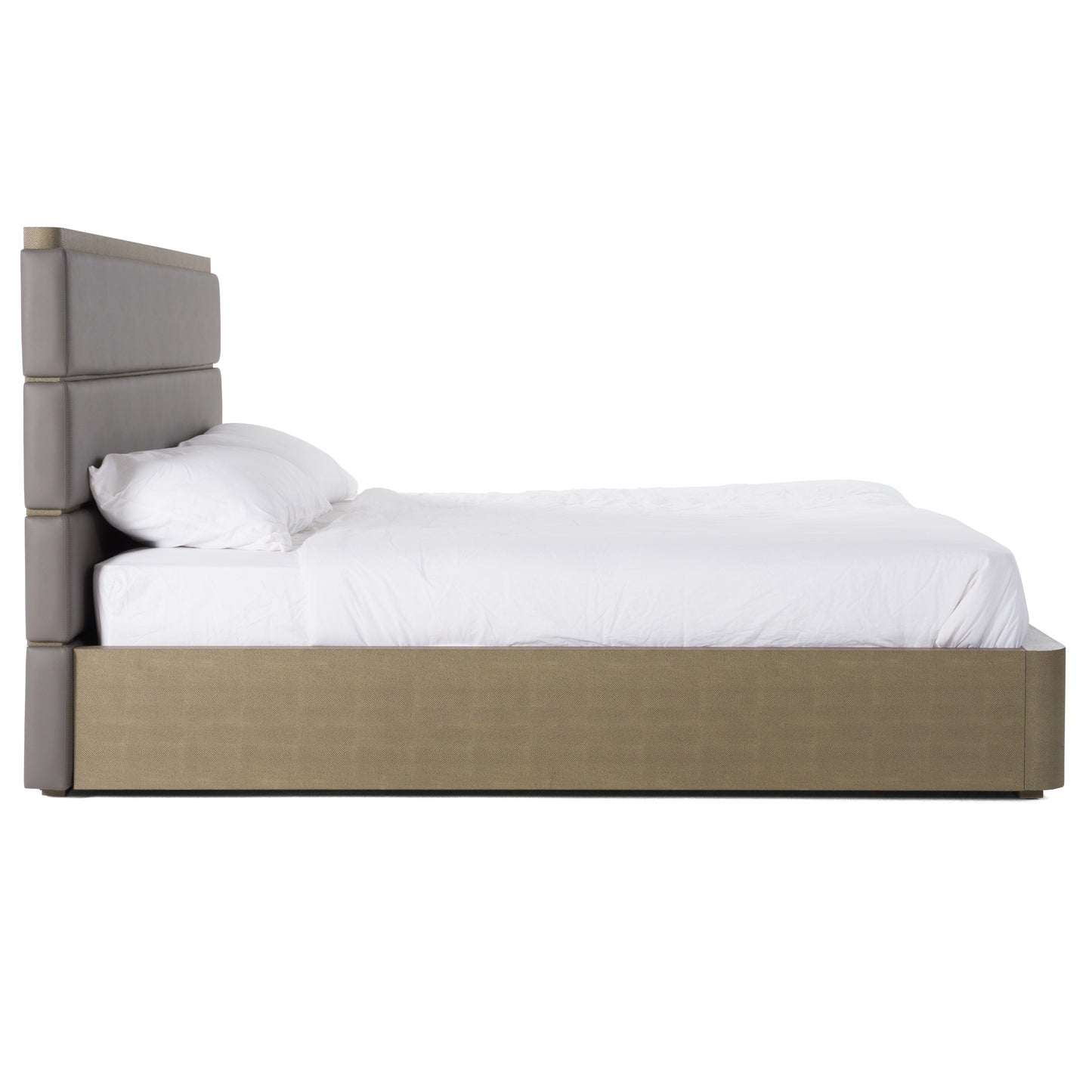East King Modrest Lois Modern Grey Leather and Beige Shagreen Bed
