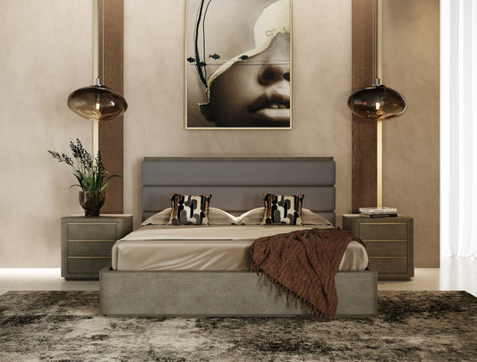Modrest Lois Modern Grey Leather and Beige Shagreen Bed