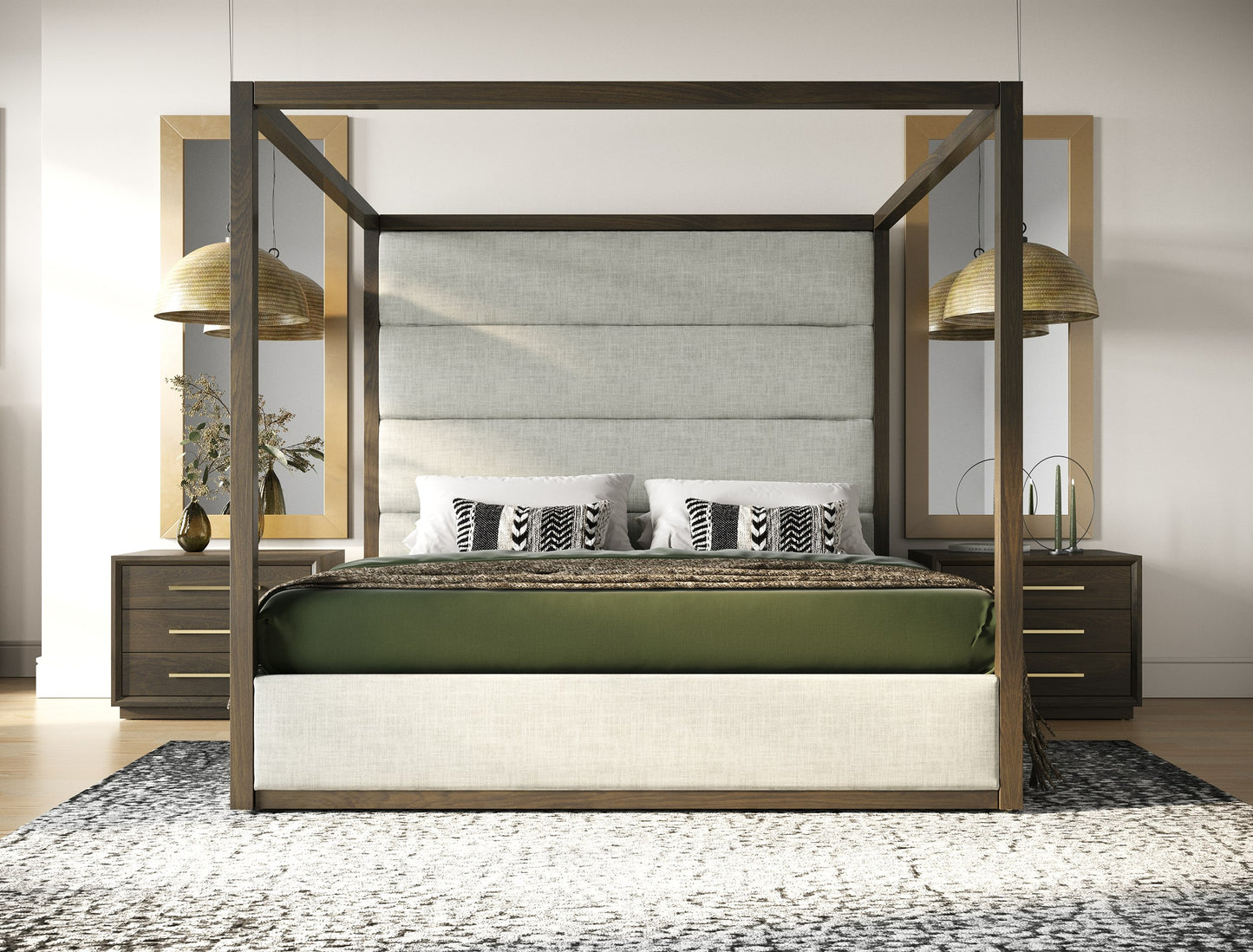 Modrest Manhattan Contemporary Canopy Brown Oak Bed