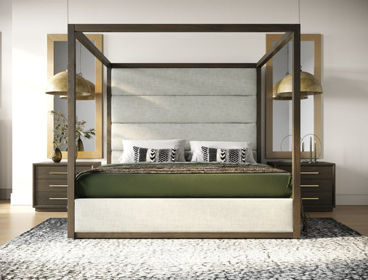 Modrest Manhattan Contemporary Canopy Brown Oak Bed