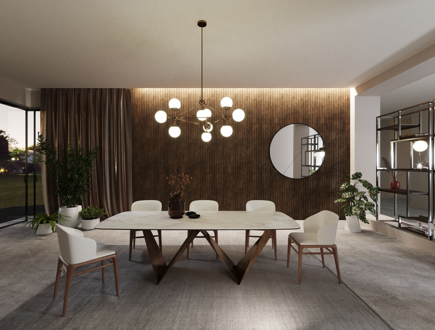 Modrest Melanie Modern White Ceramic and Brushed Brown Dining Table