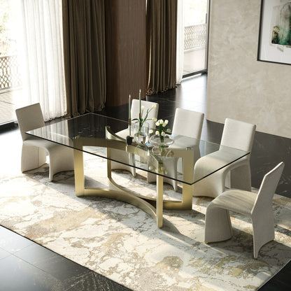 Modrest Mingus Modern Glass Brushed Brass Rectangualr Dining Table