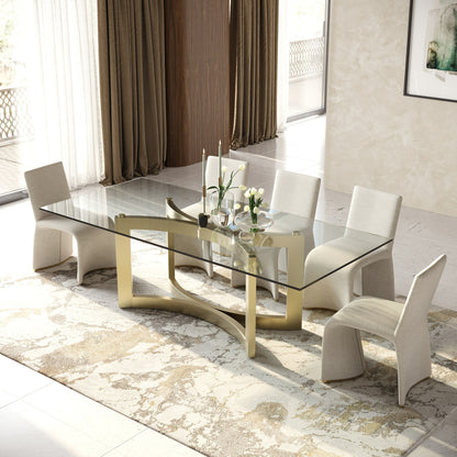 Modrest Mingus Modern Glass Brushed Brass Rectangualr Dining Table