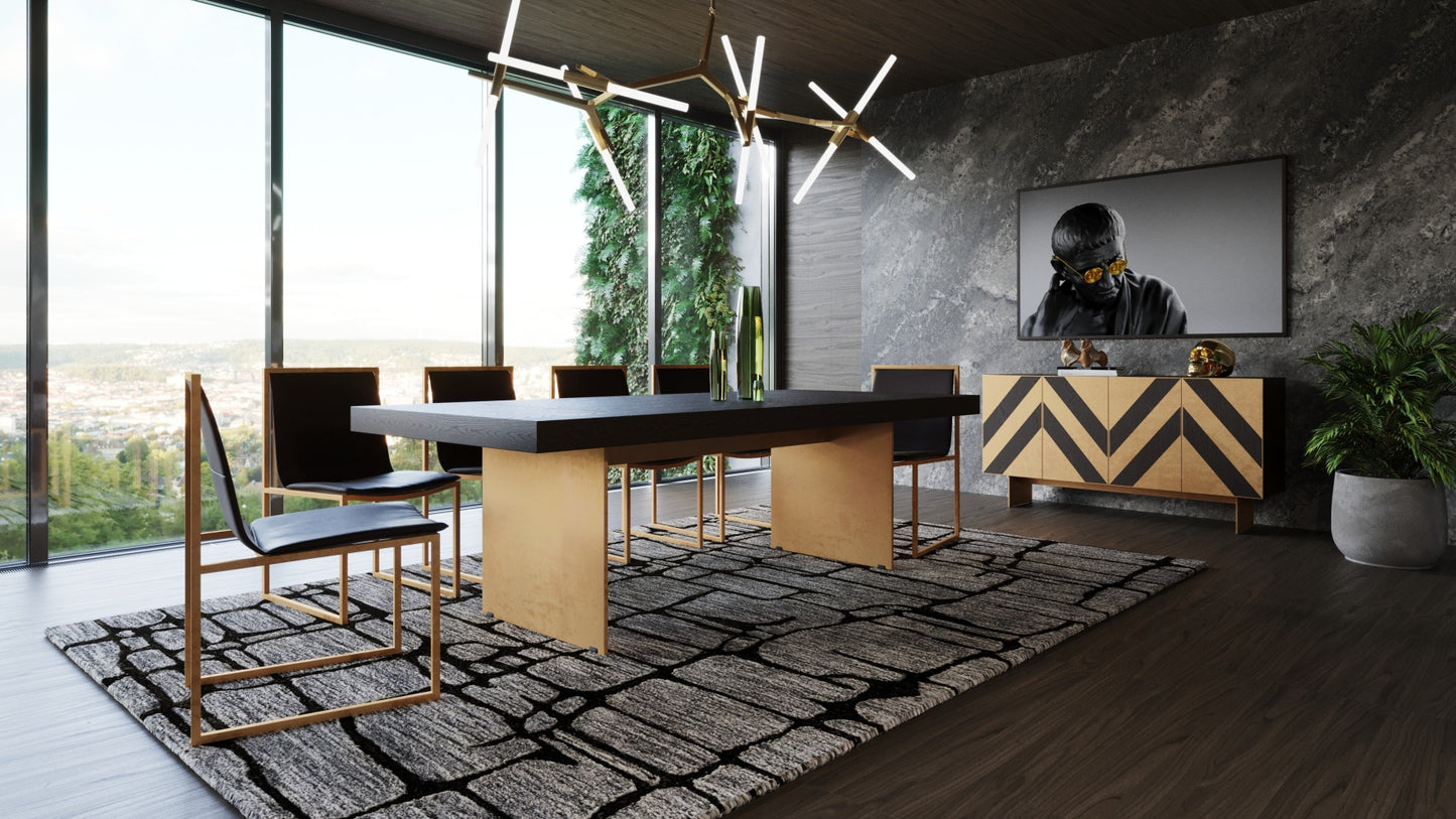Modrest Perret Large Glam Black Ash Brushed Brass Dining Table