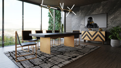 Modrest Perret Large Glam Black Ash Brushed Brass Dining Table
