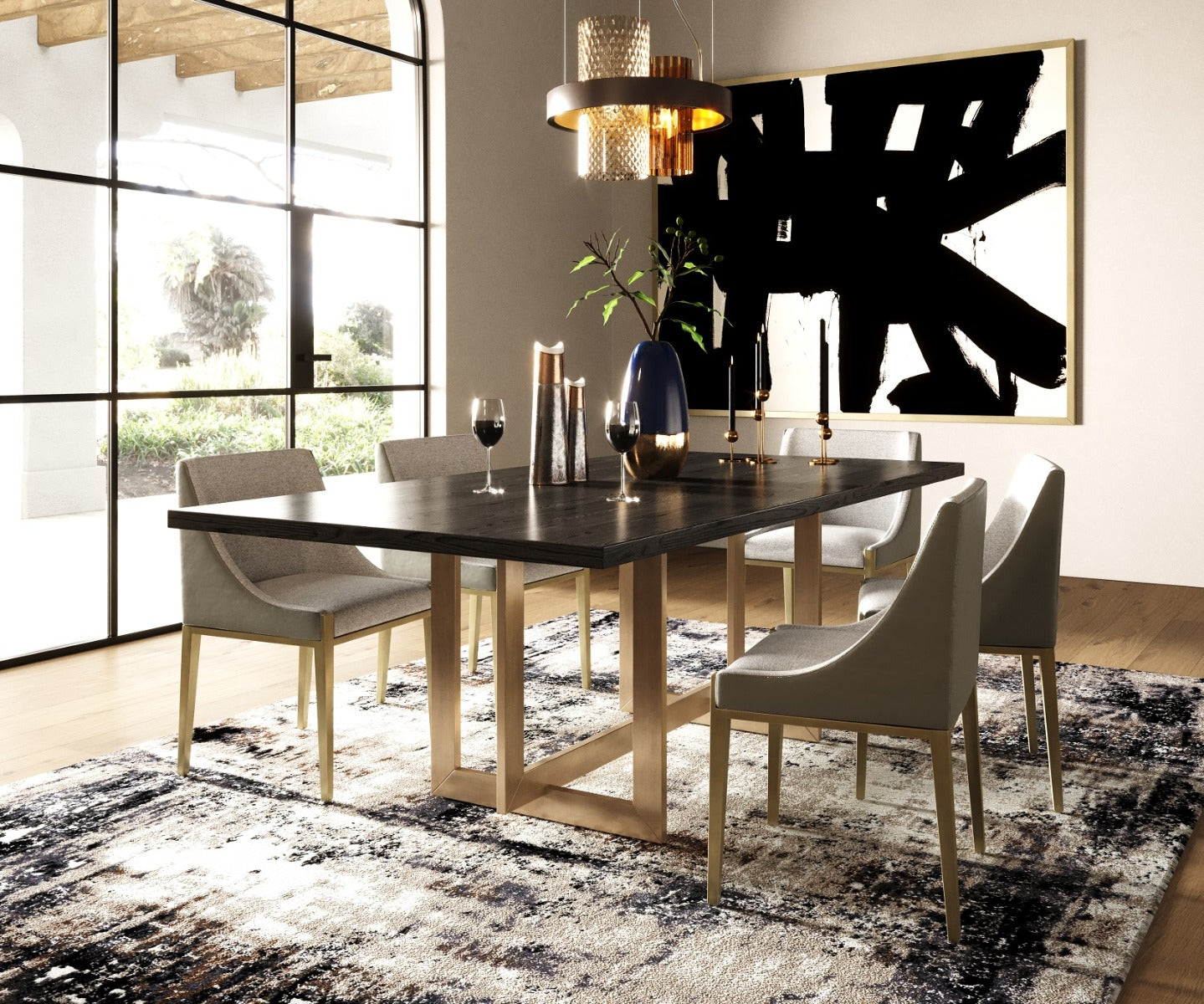 Modrest Fairview Modern Grey and Brass Dining Chair
