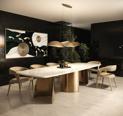 Modrest Reynold Glam Faux Marble Gold Stainless Steel Dining Table