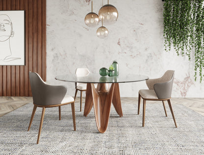 Modrest Seguin Round Glass Walnut Dining Table