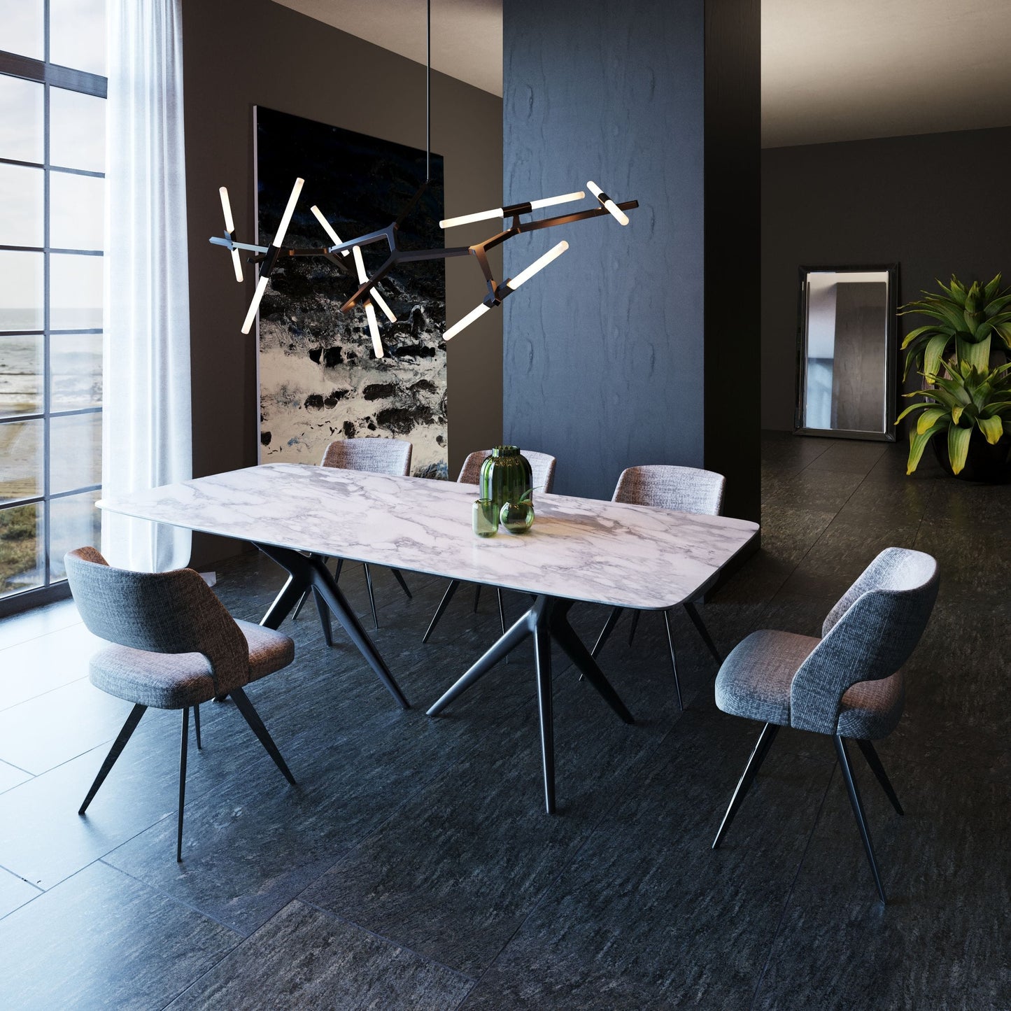 Modrest Stetson Modern White Ceramic and Smoked Ash Dining Table