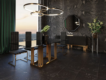Modrest Token Modern Smoked Grey Glass and Rosegold Dining Table