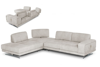 Lamod Italia Mood Contemporary Light Grey Leather Left Facing Sectional Sofa