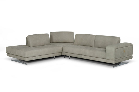 Lamod Italia Mood Italian Grey Leather Left Facing Sectional Sofa
