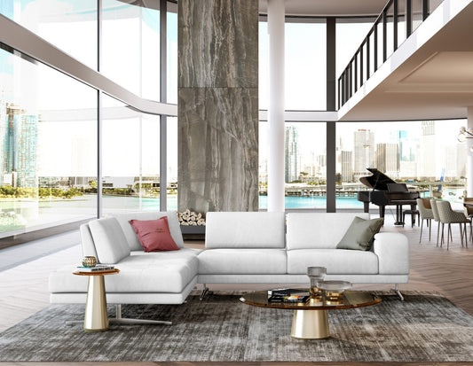 Lamod Italia Mood Italian White Leather Left Facing Sectional Sofa