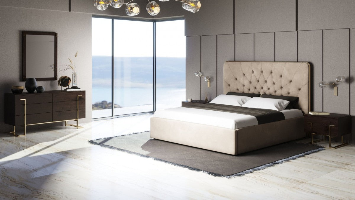 Modrest Moontide Glam Beige Velvet and Brushed Brass Bedroom Set