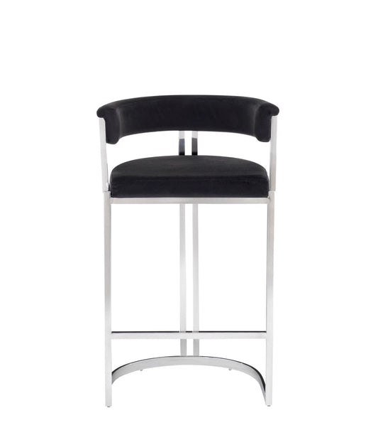 Modrest Munith Modern Black Velvet and Stainless Steel Counter Stool