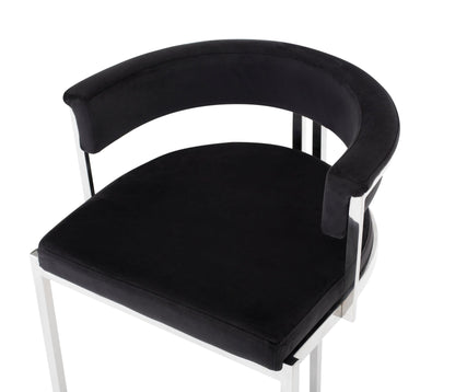 Modrest Munith Modern Black Velvet and Stainless Steel Counter Stool
