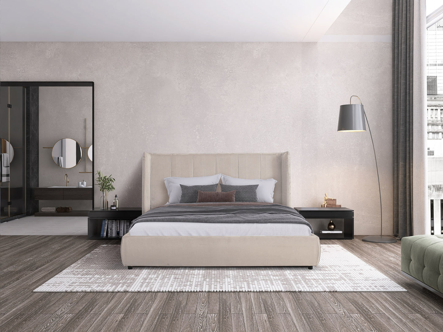 Modrest Emilia Modern Beige Velvet Bed