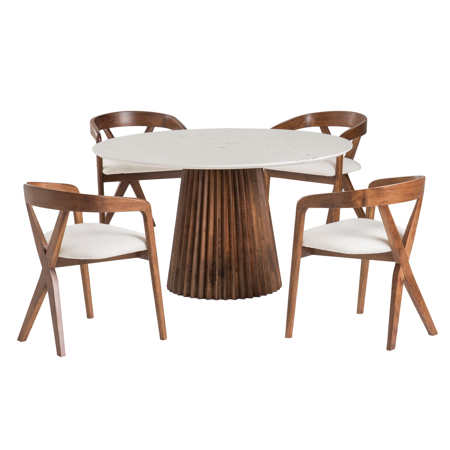 Modrest Nancy Mid-Century Modern White Marble Walnut Round Dining Table