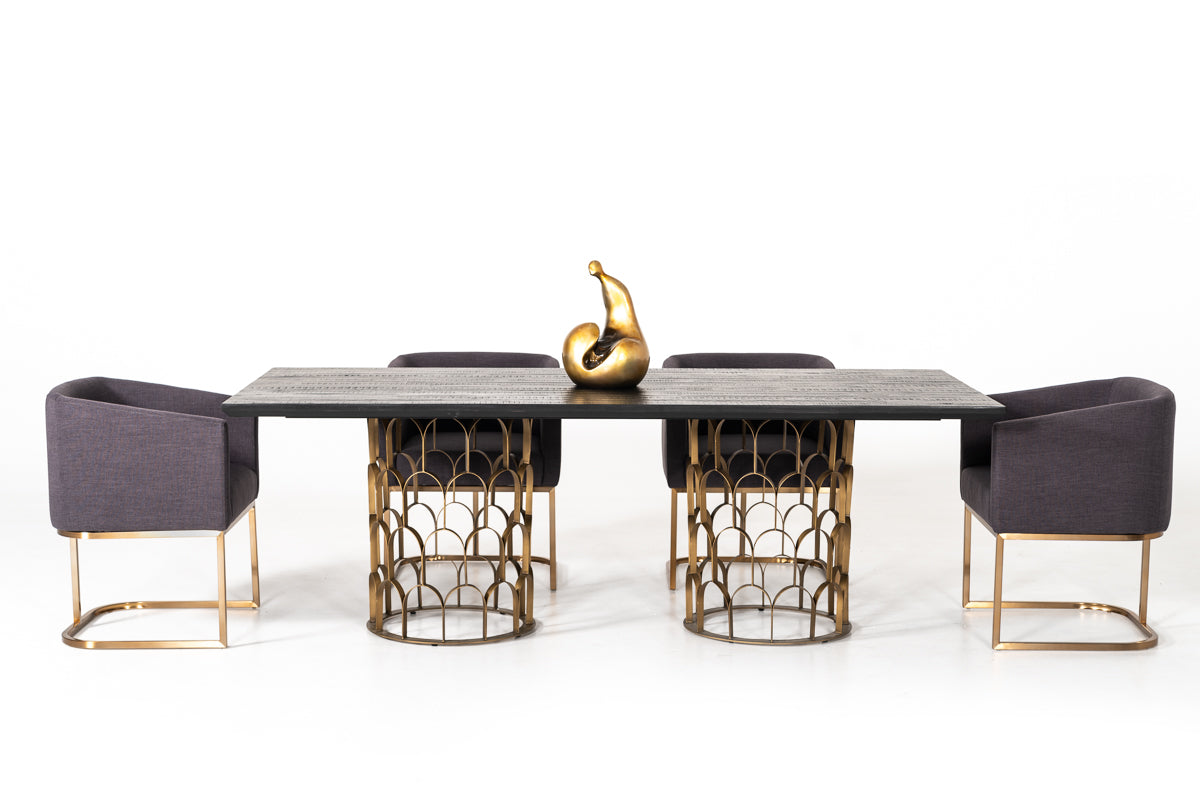 Modrest Natalie Modern Black Acacia and Antique Brass Dining Table